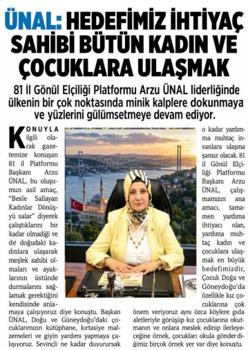 Arzu Ünal: Hedefimiz İhtiyaç Sahibi Bütün Kadın ve Çocuklara Ulaşmak